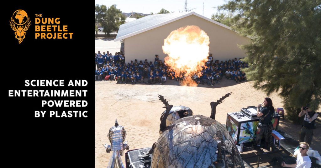 People spectate the Dung Beetle stage's fire act.